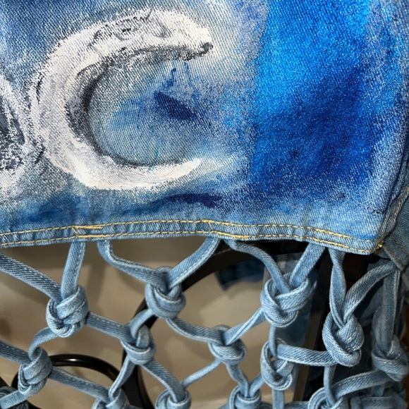 Triple Moon Hand Painted Denim Jacket XL NWT - Picture 3 of 10